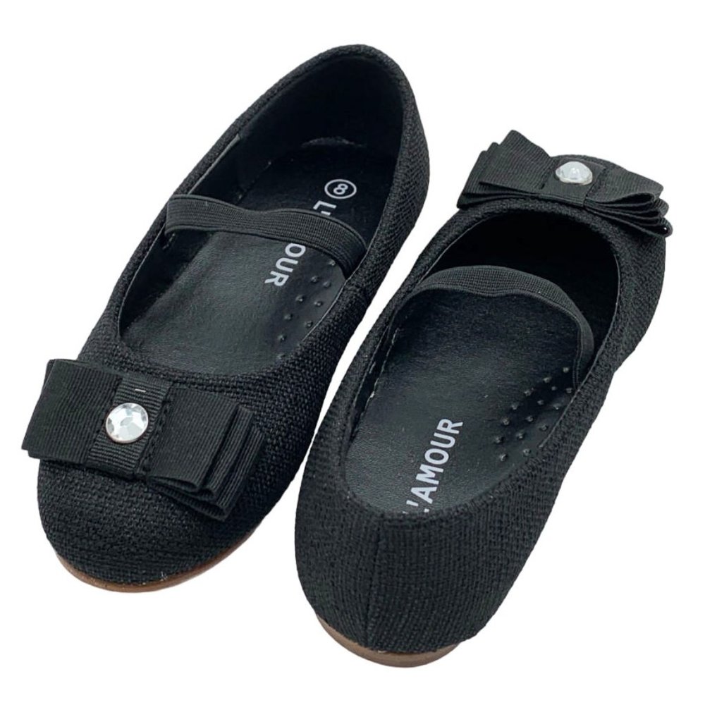 L'Amour Flat With Rhinestone and Bow Toddler 10, Black - Picture 5 of 9